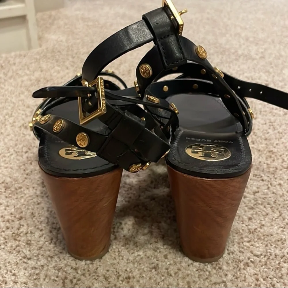 Tory Burch Black Sandals with Gold Studs, size 7, Like New